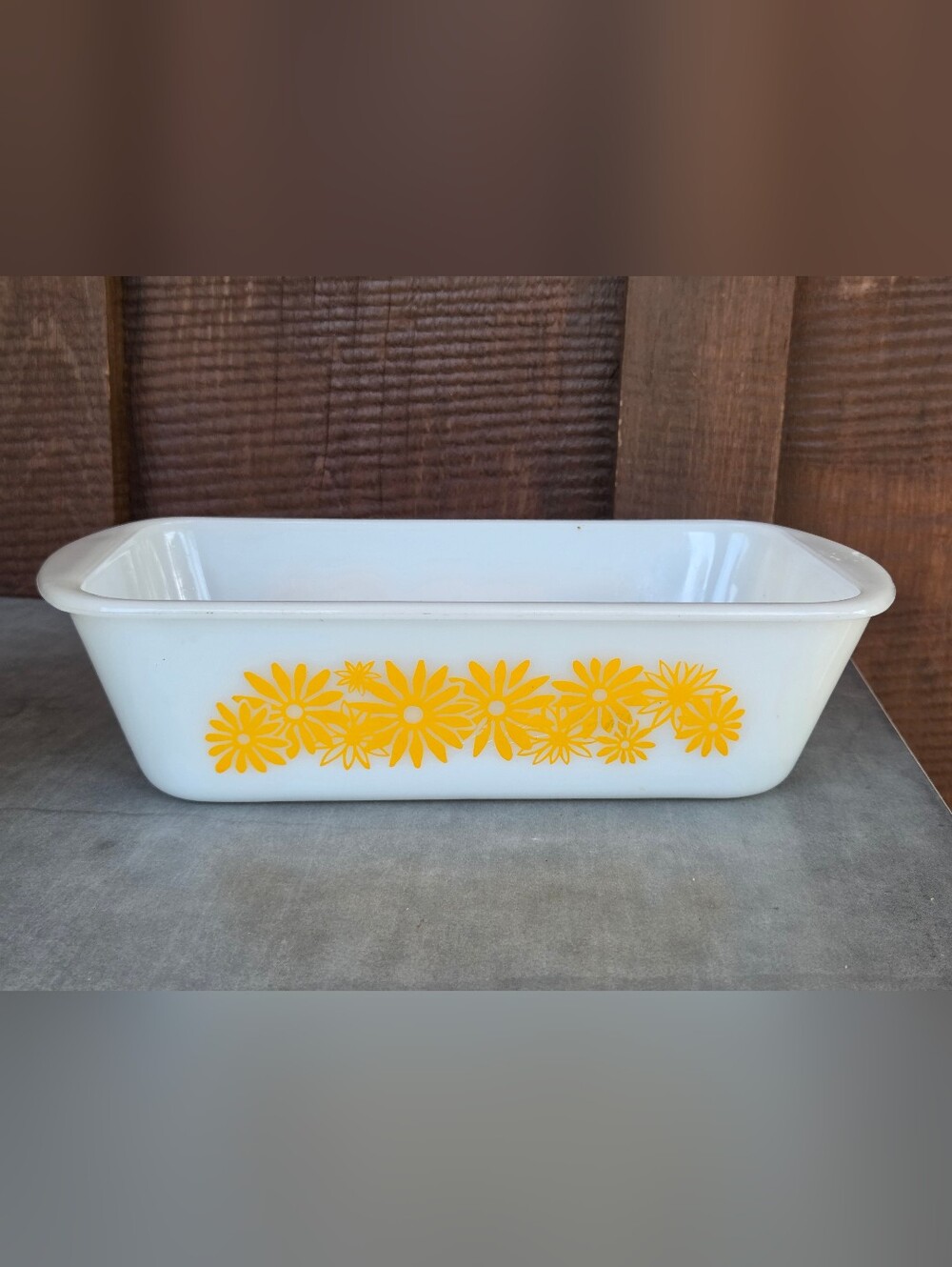 Vintage Opal Glass Orange Daisy Loaf Pan Glassbake